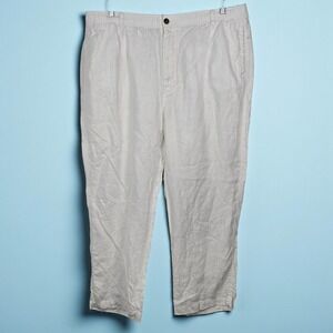 28 Palms White 100% Linen Pants Men XXL Flat Front Elastic Waist Casual Trousers